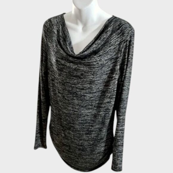Banana Republic Large Black Gray Cowl Drape Neck Lightweight Top - Picture 1 of 7